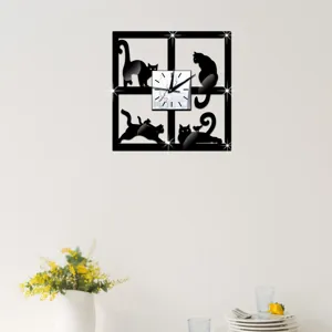Acrylic mirror wall clock cat window design DIY home decor wall sticker for living room.
