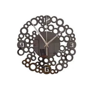 Creative mirror circle wall clock for modern living room bedroom home decor detail view.