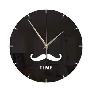 Creative mirror mustache wall clock with modern design for living room and bedroom decor.