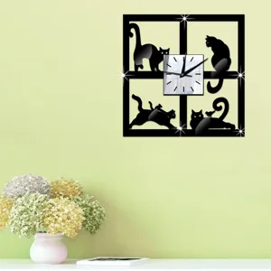 Acrylic mirror cat wall clock DIY wall sticker home decor detail view showing unique style.