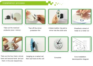 DIY acrylic mirror wall clock installation instruction guide step by step manual details