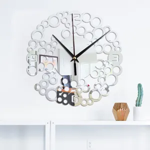 Modern creative circular mirror wall clock with abstract ring design for home decor detail.