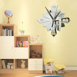 Modern creative acrylic mirror wall clock for living room and bedroom wall decor.