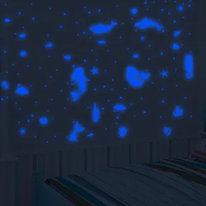 Φωτεινά αυτοκόλλητα τοίχου γοργόνας υποβρύχια για παιδικό δωμάτιο διακόσμηση φωσφορίζοντα