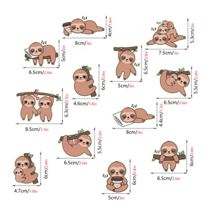 Joli ensemble d'autocollants muraux paresseux de dessin animé, autocollants mignons.