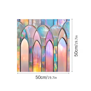 Rainbow stained glass window film static cling gothic church arch home decor 50x50cm