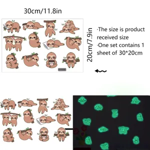 Stickers muraux paresseux lumineux kawaii mignons décors d'animaux pour chambre d'enfants