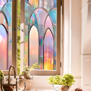 Colorful PVC electrostatic window film for home decor, decorative stained glass sticker design.