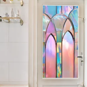 Colorful PVC static glass window film detail view, decorative rainbow window sticker home decor.