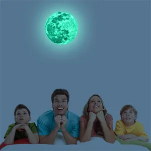 Glow in the dark moon wall sticker, luminous PVC moon decals for kids room and bedroom decor.