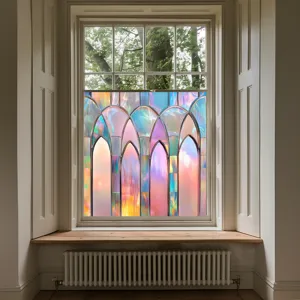 Rainbow window film static cling privacy glass sticker colorful stained glass decorative