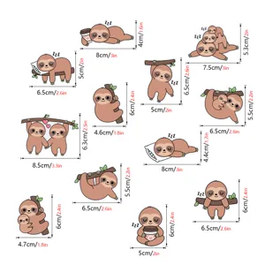 Joli ensemble d'autocollants paresseux dessin animé avec dimensions claires pour mur et pc