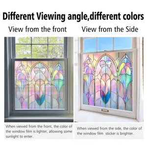 Colorful PVC static window film with Gothic stained glass pattern for home decoration.