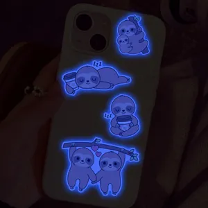 Adhesifs mignons paresseux luminescents pour coque de telephone, autocollants de nuit.