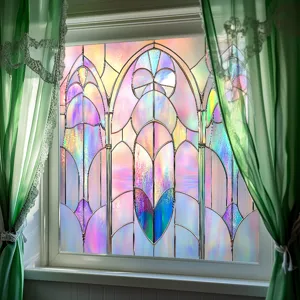 Stained glass window film iridescent decorative static cling privacy film detail view