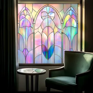 Stained glass window film, iridescent privacy PVC window sticker for home decor detail view.