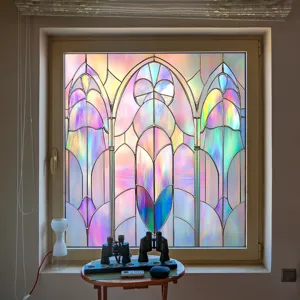 Colorful PVC static cling window film decorative stained glass sticker for home window privacy.