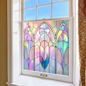Colorful stained glass window film, Gothic design PVC static cling for home decoration.