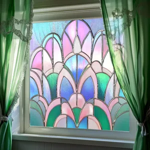 Decorative stained glass window film, static cling PVC privacy glass sticker for home decor.