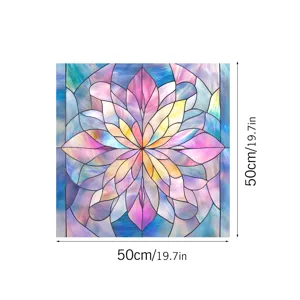 Decorative window privacy film, colorful stained glass flower sticker, 50x50cm static cling