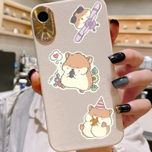 Coque de téléphone hamster dessin animé kawaii mignon avec autocollants et protection.
