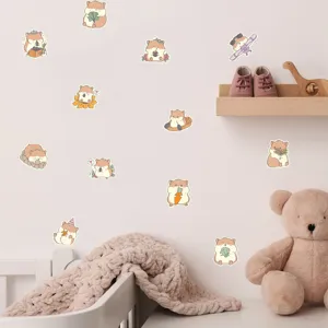 Adorables stickers muraux de hamster dessin animé, décoration mignonne pour chambre d'enfant.