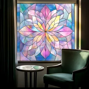 Colorful static cling window film, decorative stained glass privacy sticker for home decor.