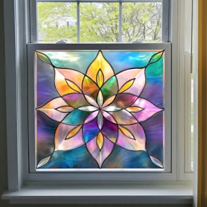 Colored PVC static glass window film floral stained glass sticker for home window decor detail view