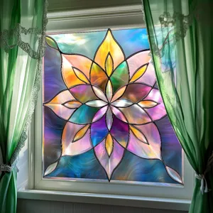 Colorful PVC static cling window film floral stained glass decorative sticker for home