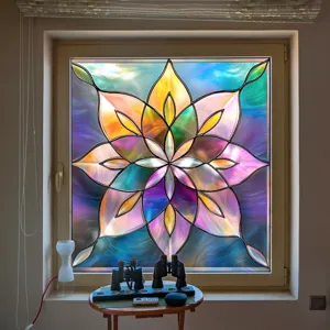 Colorful stained glass window film electrostatic PVC decorative home window sticker detail.