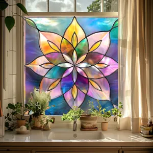 Colorful PVC static glass window sticker film, decorative floral design for home decor.