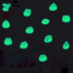 Stickers muraux grenouille de dessin animé mignons phosphorescents, décors lumineux pour enfants.