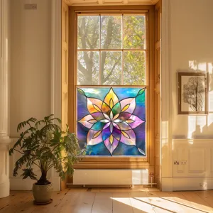 Colorful PVC static window glass film for home decoration, self-adhesive free floral window sticker.