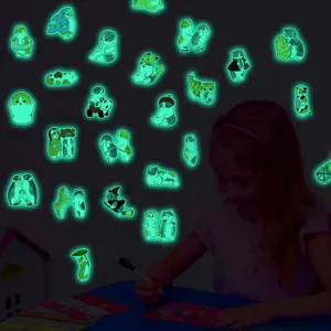 Autocollants muraux chat phosphorescents stickers mignons dessin animé pour chambre d'enfant