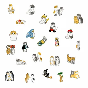 Tableau des tailles détaillé montrant les dimensions pour les stickers de chats mignons variés.