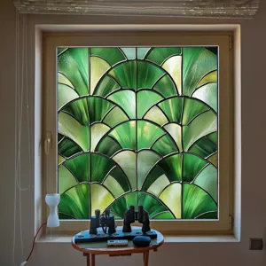 Decorative green Art Deco window film static cling glass sticker for home and office decor.