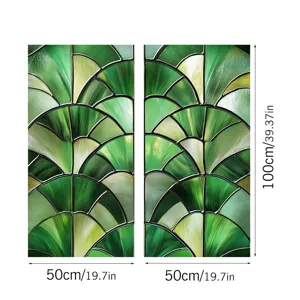 Decorative stained glass window film green geometric PVC static cling privacy film 50x100cm