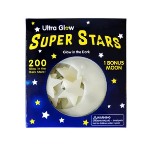 Glow in the dark stars and moon wall stickers set, 200pcs stars and 1pc bonus moon for decor.