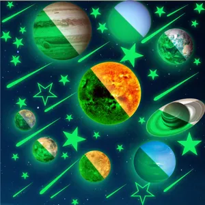 Solar System Luminous Wall Stickers Glow in the Dark Planets Stars Shooting Stars Ceiling Decals for Kids Room Home Decor