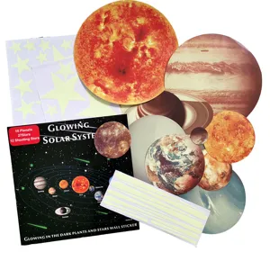 Glow in the dark solar system wall stickers set, 10 planets and luminous stars for kids room decor.