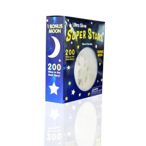 Glow in the dark stars and moon wall stickers set, luminous plastic ceiling decor for kids room.
