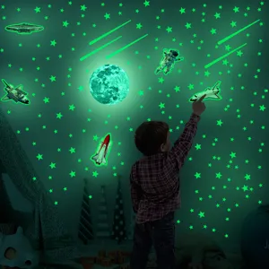 Luminous stars moon wall stickers for kids bedroom decor glowing in the dark space stickers