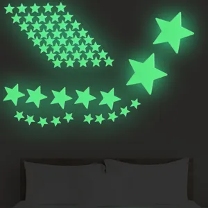 Glow in the dark star wall stickers set for bedroom ceiling and wall decor, luminous green stars.