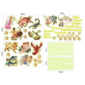 12 stickers muraux lumineux zodiaque autocollants phosphorescents chambre enfants
