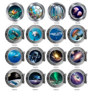 Luminous porthole wall stickers featuring ocean and space designs for kids room decor.