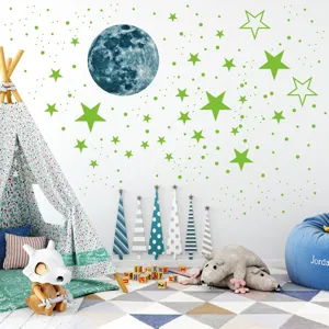 Autocollants muraux étoiles et lune phosphorescentes pour chambre d'enfant, déco PVC.
