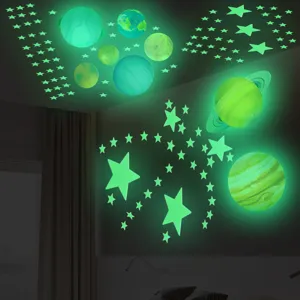 Glow in the dark stars and planets wall stickers ceiling fluorescent luminous decor set for kids room