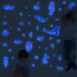 Stickers muraux animaux marins phosphorescents pour decoration de chambre d'enfants