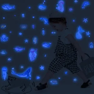 Autocollants muraux animaux marins lumineux, stickers phosphorescents chambre enfant.