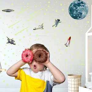 Luminous glow in the dark wall stickers stars moon space kids room bedroom decor.